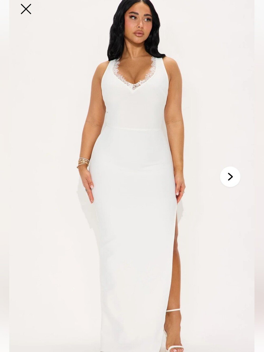 Fashion Nova White Lace-Trim Maxi Dress